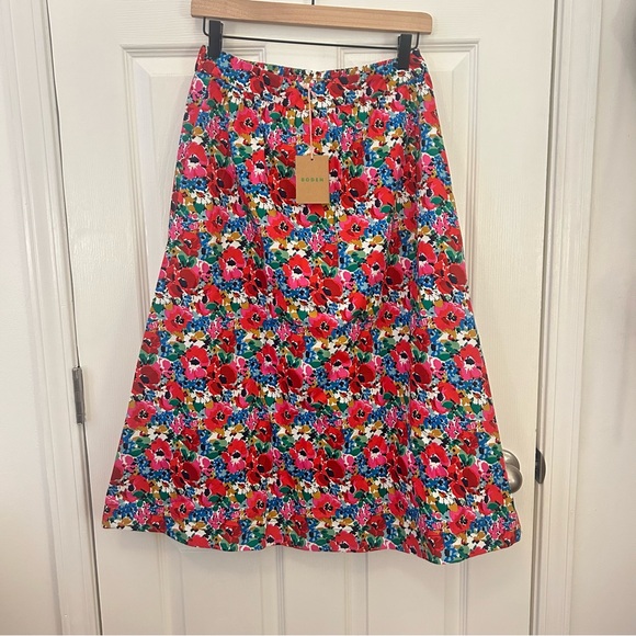 NWT Boden Hattie Poplin Midi Floral Preppy Skirt 100% Cotton Multi Color - Picture 4 of 10